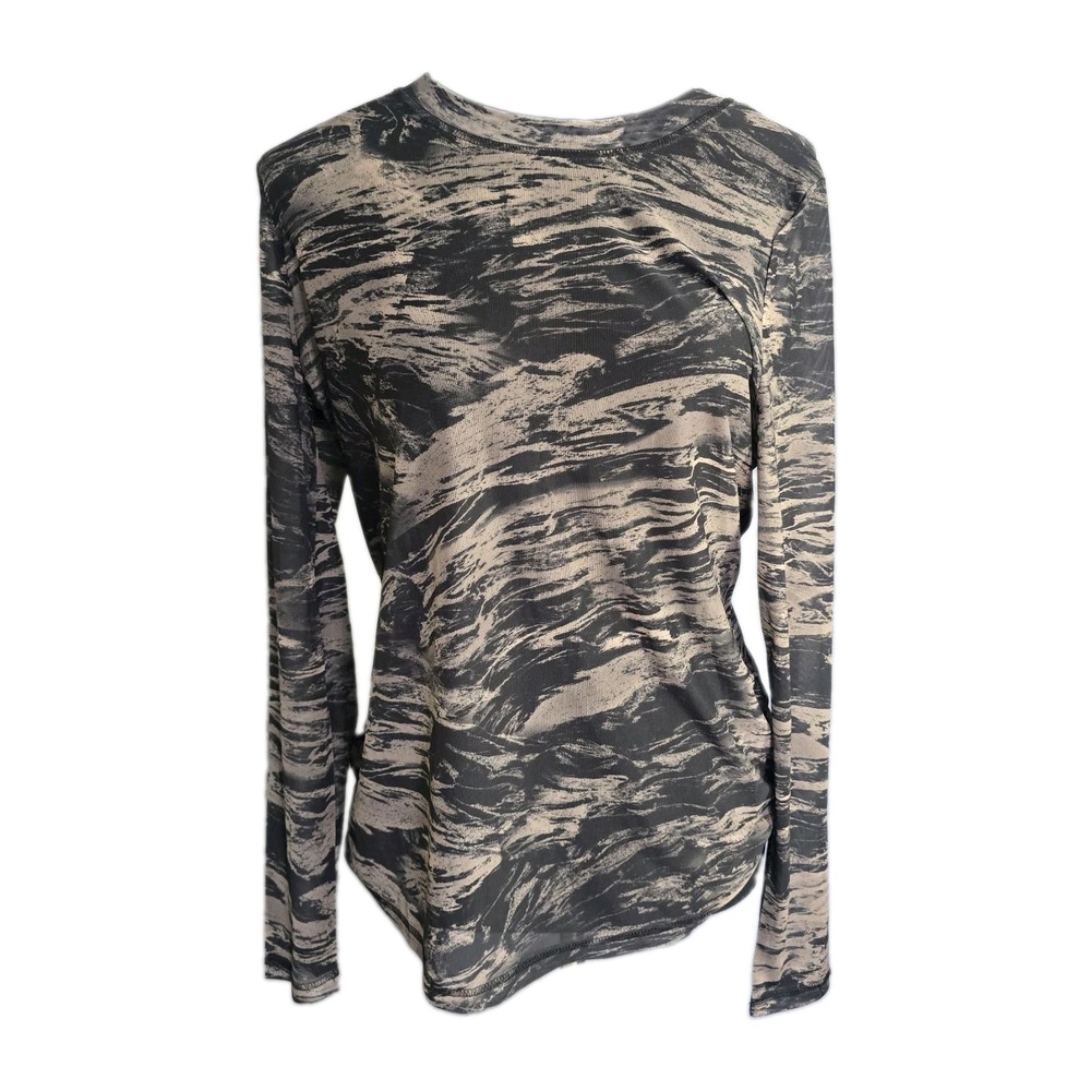 Liverpool Sheer Mesh Grunge Long Sleeve Fitted Top L Black Brown